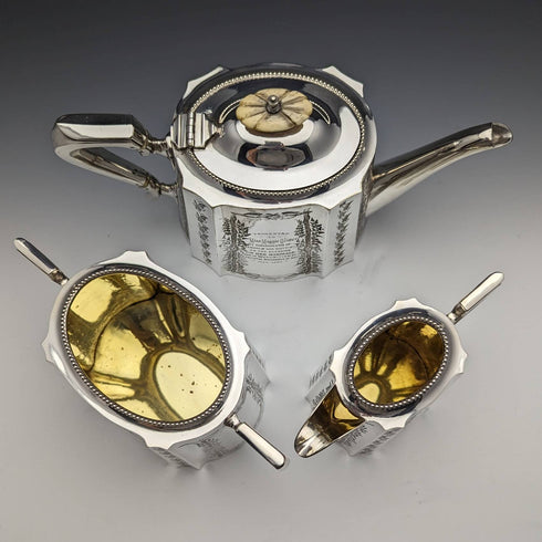 1882 English Antique Silver Plated Teapot Set of 3 John Gallimore